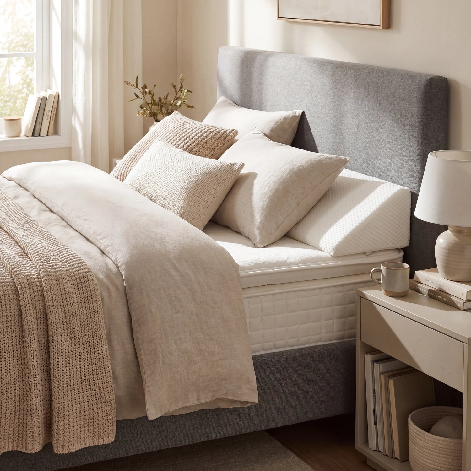 Bed wedge gap filler closing the space between mattress and headboard
