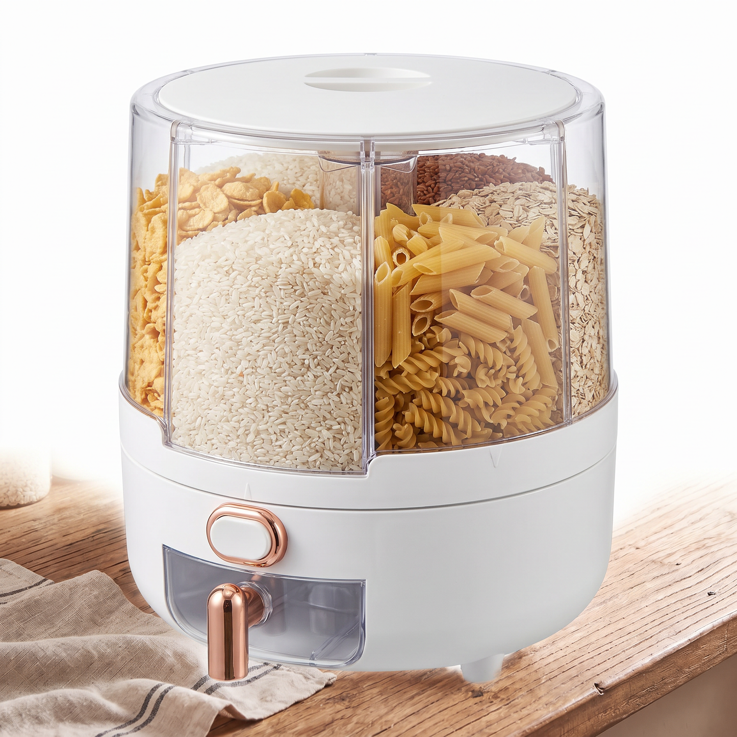Relievoa rotating airtight cereal and grain dispenser