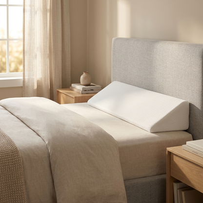 Bed wedge gap filler closing the space between mattress and headboard in a bedroom